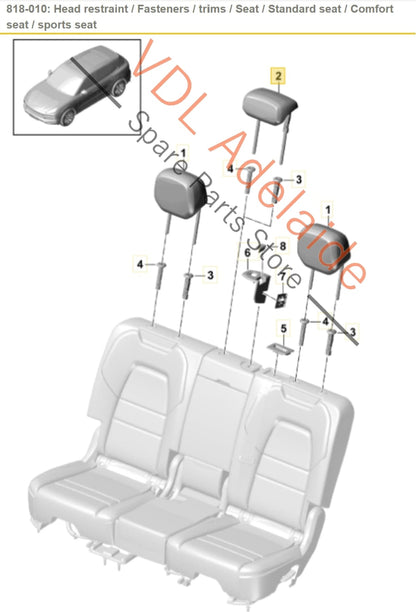 9Y0885900D8YR 9Y0885900Q8YR  Porsche Cayenne Leather Rear Middle Seat Head Restraint Rest 9Y0885900D 8YR