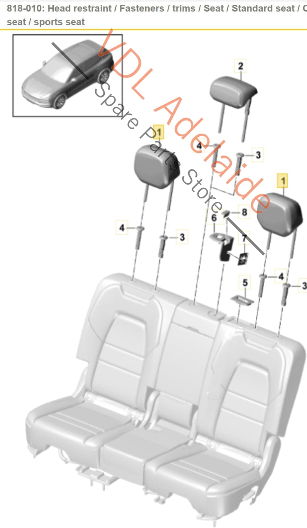 9Y0885901B8YR   Porsche Cayenne Leather Rear Left / Right Outer Seat Head Restraint Rest 9Y0885901B 8YR