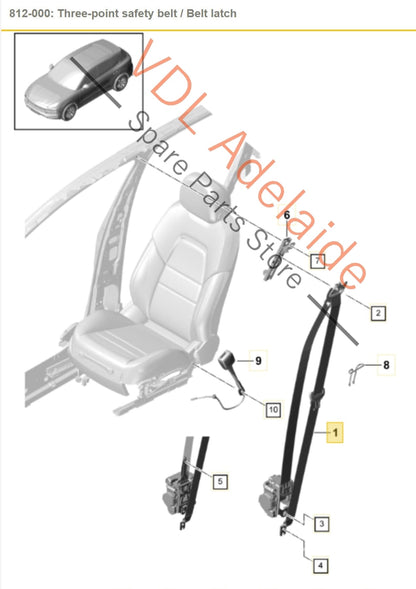 9Y0857705D 9Y0857705DHCP 9Y0857705KHCP Porsche Cayenne E3 9YA 9YB Front Left Seatbelt Black 9Y0857705D HCP 9Y0857705K HCP