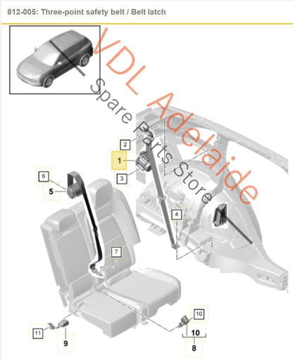 9Y0857805JHCP 9Y0857805J 9Y0857805AHCP Porsche Cayenne E3 9YA 9YB Rear Left Seatbelt Black 9Y0857805A HCP 9Y0857805J HCP