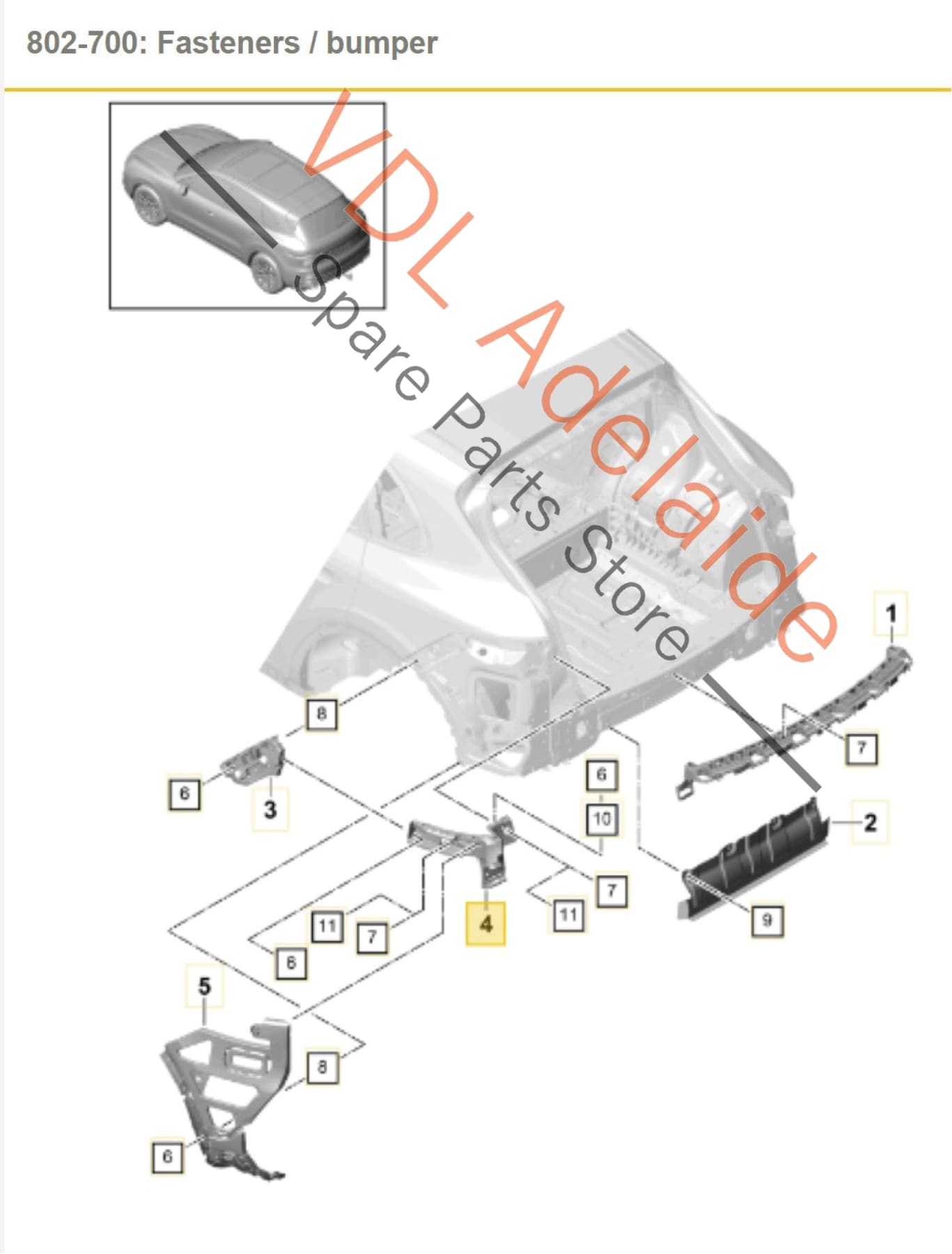 9Y0807375 9Y0807393   Porsche Cayenne E3 Rear Bumper Left Corner Securing Strip Bracket 9Y0807393 9Y0807375