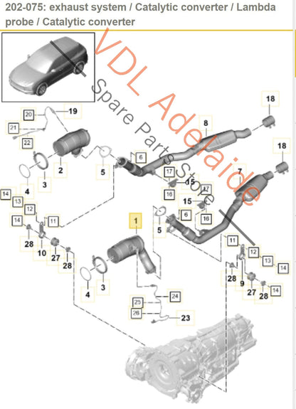 PAB25425210 4M0254200S 8W0131703AG  Porsche Cayenne 2.9 BiTurbo V6 Petrol Right Side Catalytic Converter PAB25425210 4M0254200S 8W0131703AG