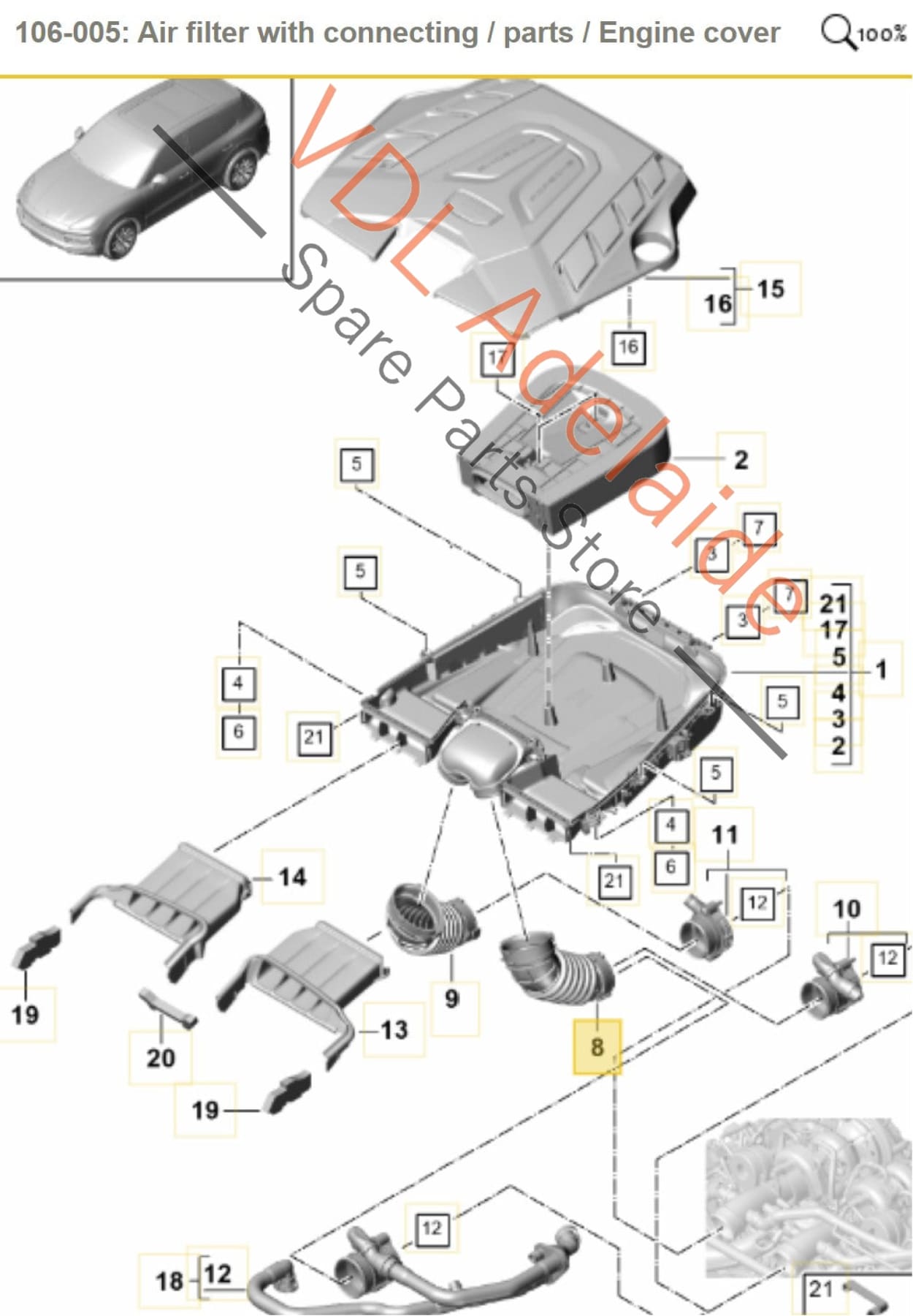 95812973930 06M129739C   Porsche Cayenne E3 2.9 V6 Left Air Filter Intake Pipe Hose 06M129739C 95812973930