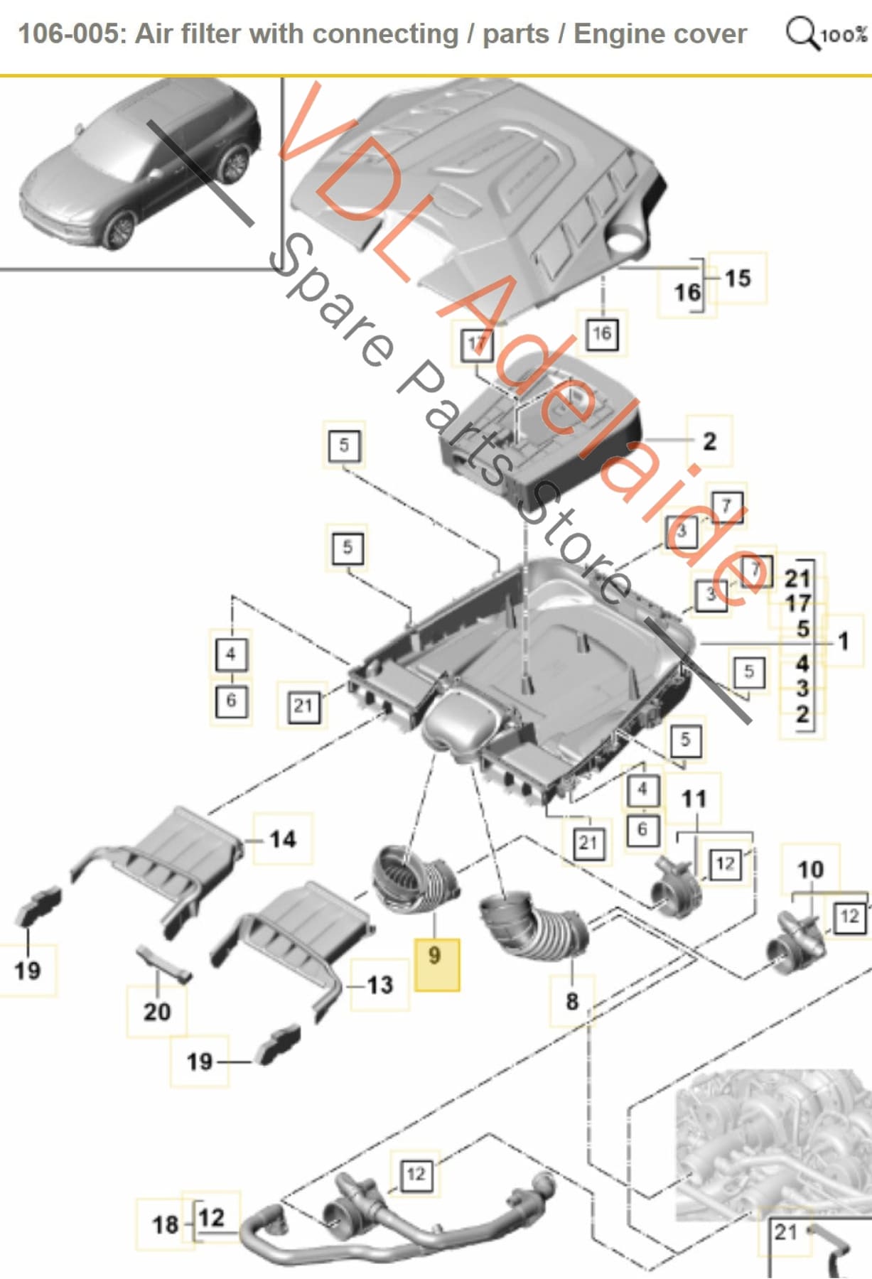 95812974030 06M129740C   Porsche Cayenne E3 2.9 V6 Right Air Filter Intake Pipe Hose 06M129740C 95812974030