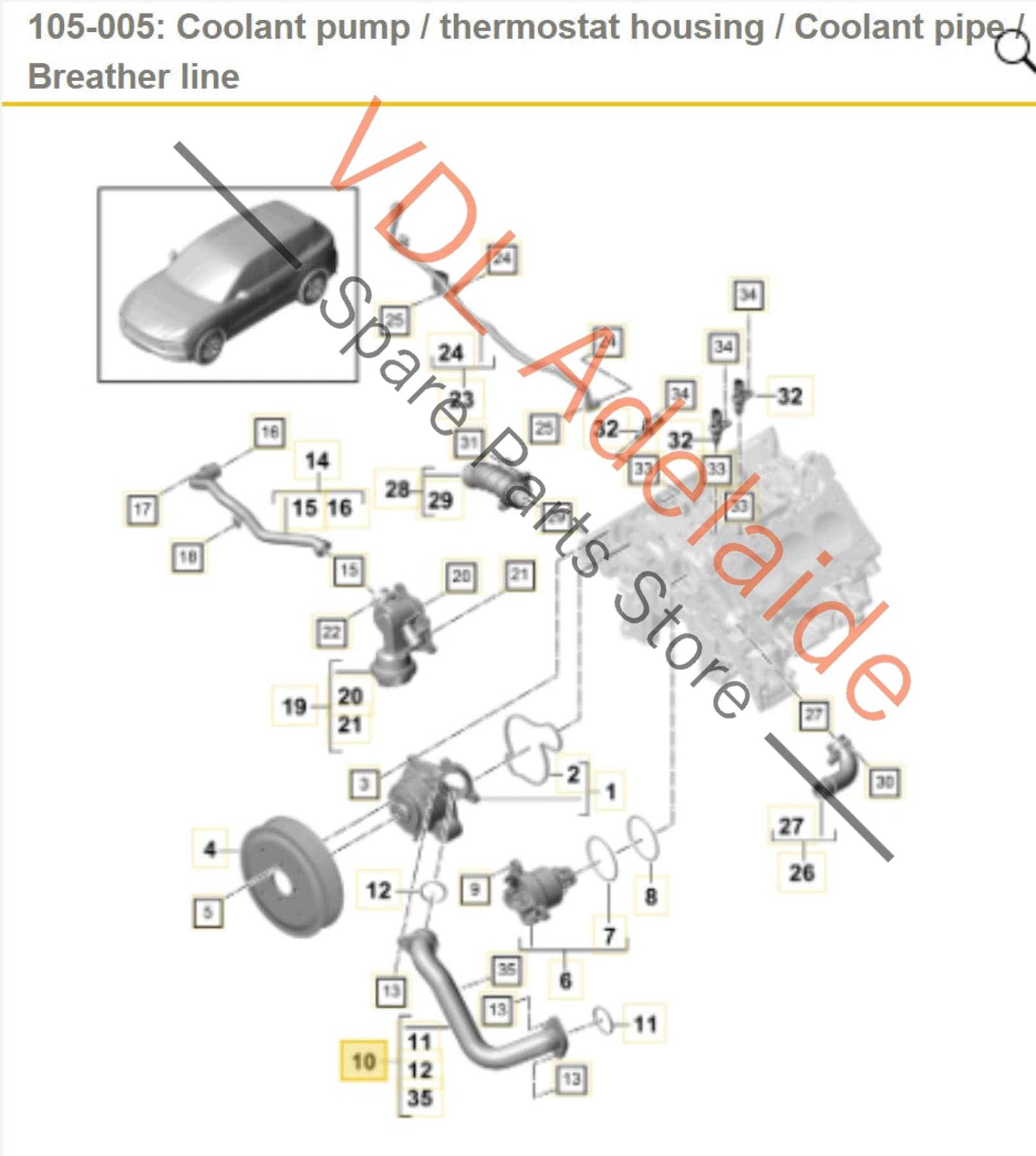 9A712148103 06M121481AA   Porsche Cayenne 2.9 V6 Coolant Pipe Front Upper Aluminium  9A7121481A 06M121481AA