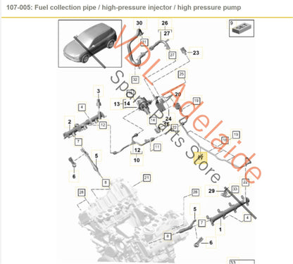 06M127507AB 9A712750730   Porsche Cayenne E3 2.9 V6 High Pressure Fuel Supply Line Pipe 06M127507AB 9A712750730