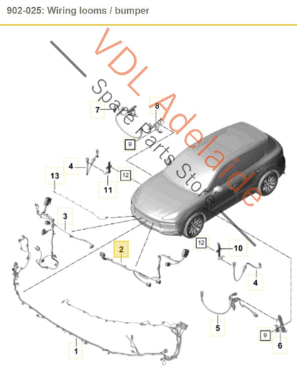 9Y0971073J   Porsche Cayenne Front Bumper Left Wiring Harness 9Y0971073J