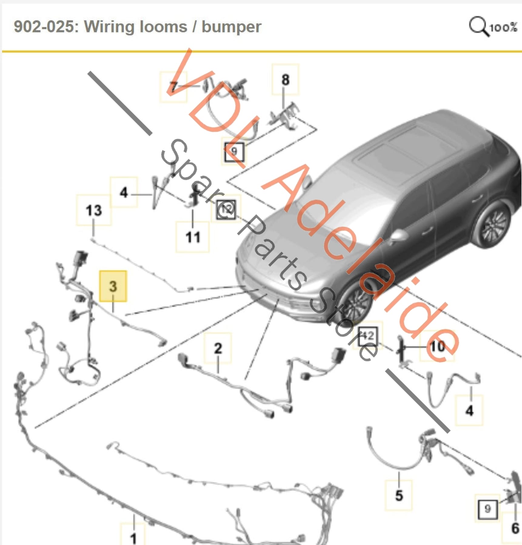 9Y0971114D   Porsche Cayenne Front Bumper Right Wiring Harness 9Y0971114D