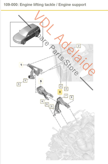 9Y0199352 9Y0199353  Porsche Cayenne E3 Upper Engine Mount Support Bracket Brace Mount 9Y0199352 9Y0199353