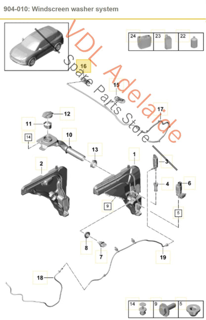 9Y0955985B 9Y0955985C  Porsche Cayenne E3 9Y Pair of Windscreen Washer Jet Nozzles 9Y0955985B  9Y0955985C