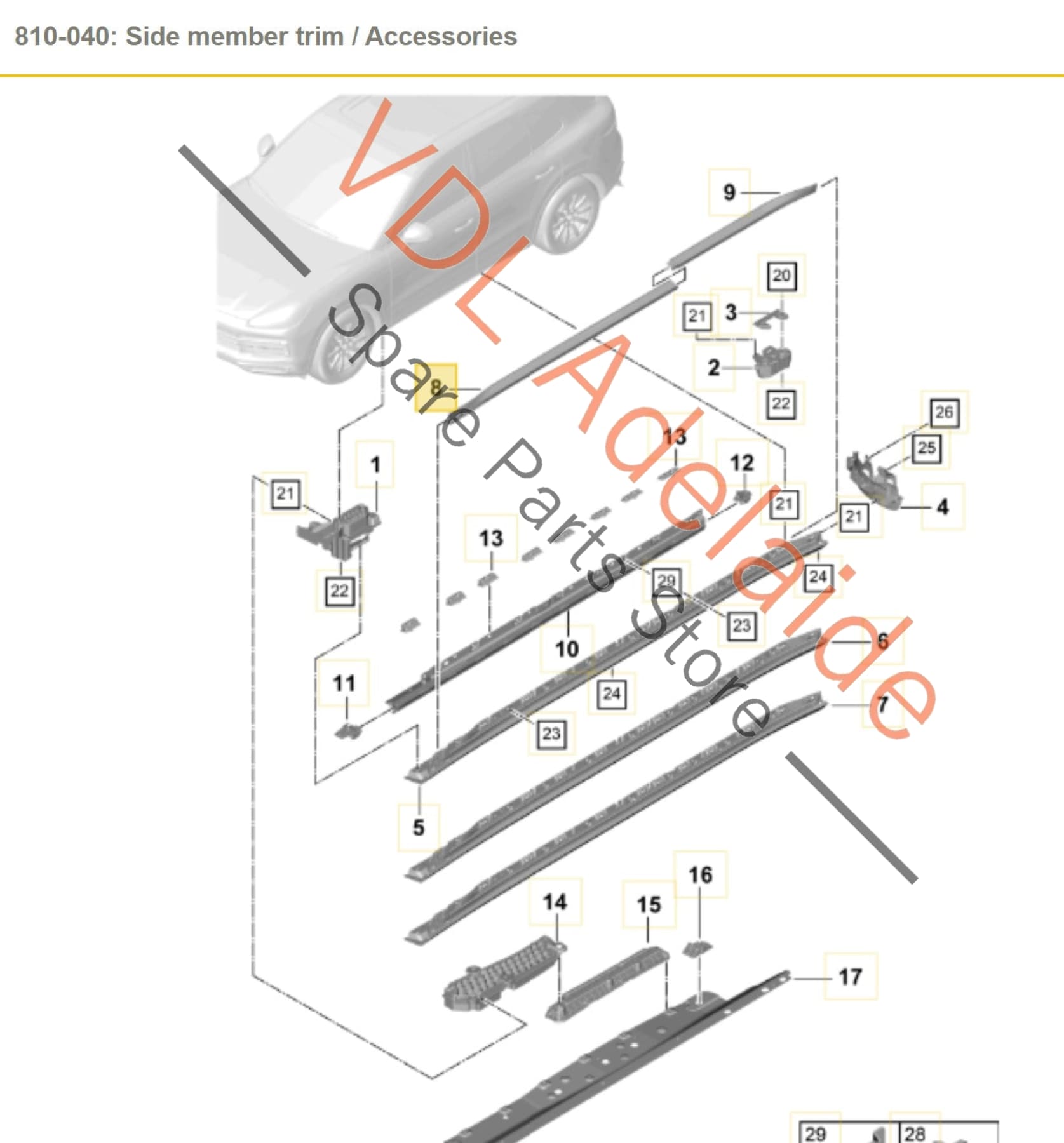 9Y0853538 9Y0853538ok1  Porsche Cayenne E3 9Y Right Front Door Entry Sill Trim Plastic 9Y0853538