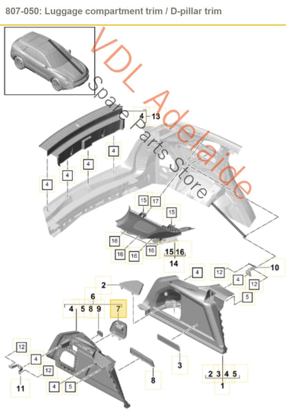 9Y0863992 9Y0863992D  Porsche Cayenne E3 9Y Interior Boot Cargo Trim Flap Panel Right Side 9Y0863992 9Y0863992D