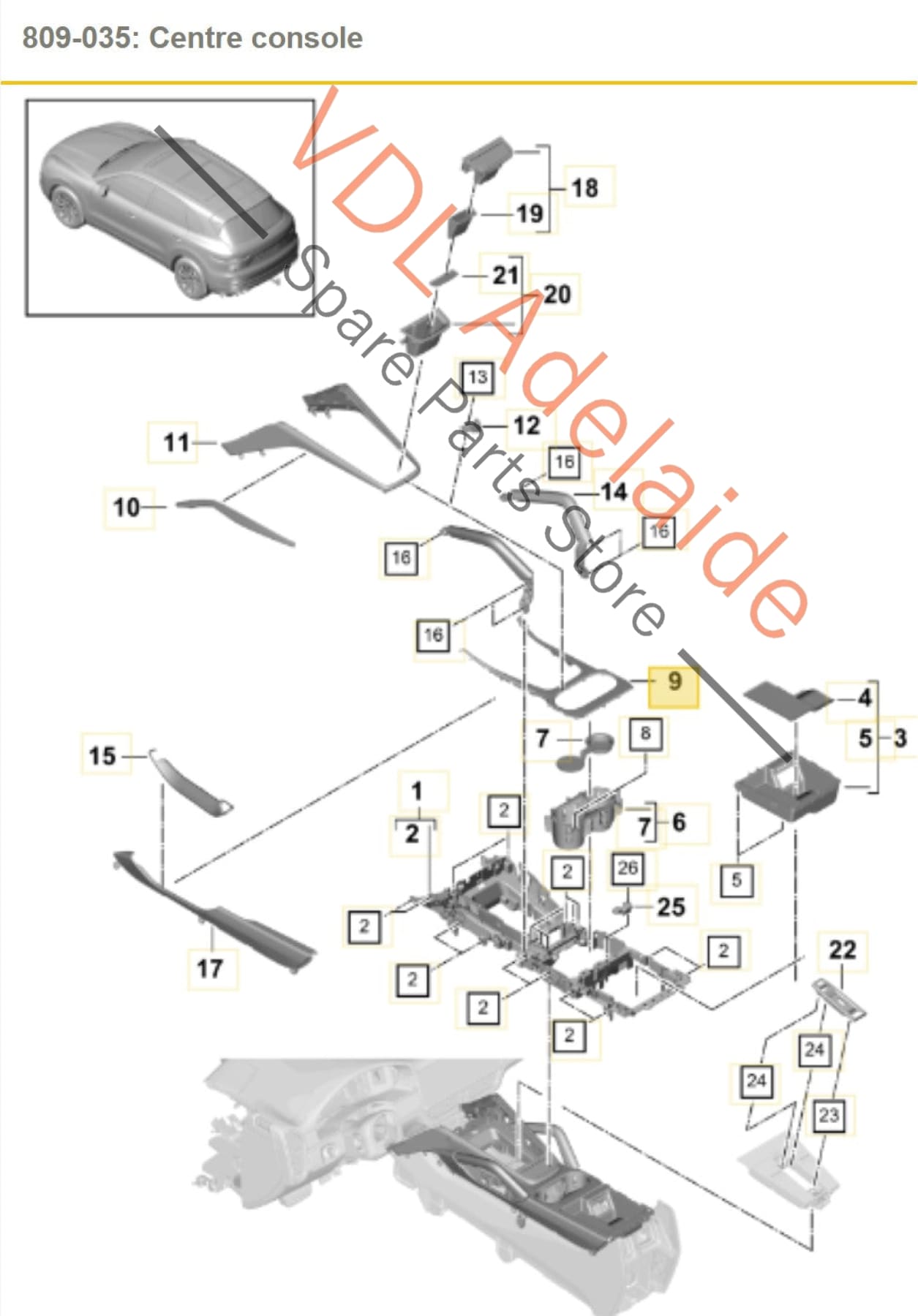 9Y0864241A5Q0   Porsche Cayenne E3 9Y Centre Console Cup Holder Surround Trim 9Y0864241A