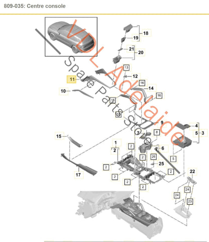 9Y0864377   Porsche Cayenne E3 9Y Centre Console Switch Panel Surround Leather Trim Right Side 9Y0864377