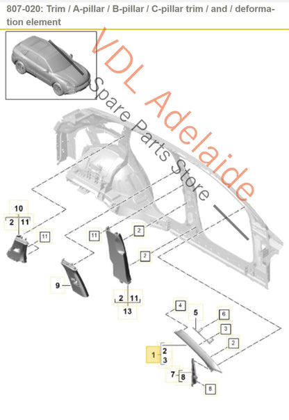 9Y0867233D6F2   Porsche Cayenne E3 9Y Front Left Interior A Pillar Trim Cloth 9Y0867233D 6F2