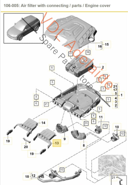 9Y0129509C   Porsche Cayenne E3 9Y Front Left Air Filter Duct Pipe 9Y0129509C