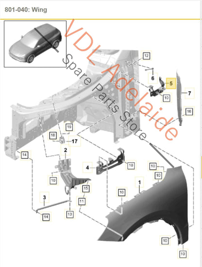 9Y0821167A 95882116701  Posche Cayenne E3 9Y Front Left Fender Mudguard Rear Mounting Bracket 9Y0821167A 95882116701