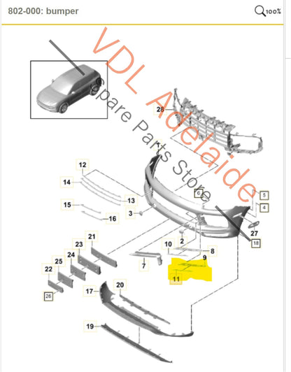 9Y0807246AM7U 9Y0807973OK1  Porsche Cayenne E3 9Y Front Bumper Right Grille Fin Lower 9Y0807246A MU7 9Y0807974 OK1