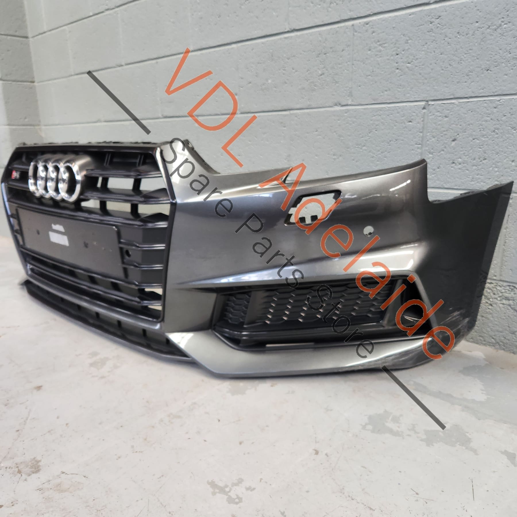 8W0853651JFUQ, 8W0807682K, 8W0807065KGRU, ,  Audi S4 B9 Whole Front Bumper & Grille Assembly 6Y6Y Daytona Gray Pearl 8W0821106A 8W0807682K 8W0853651J FUQ