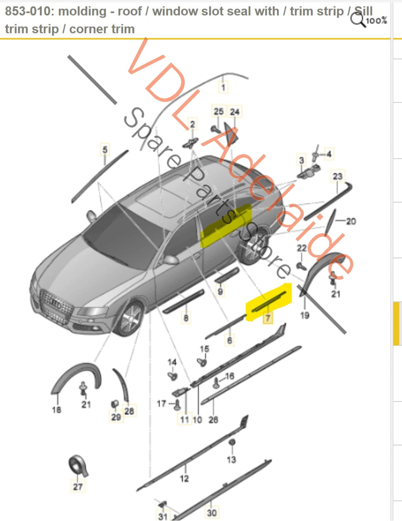 8K0853763H 8K0853763H2ZZ   Audi A4 B8 Left Rear Door Lower Window Chrome Moulding Strip 8K0853763H 2ZZ