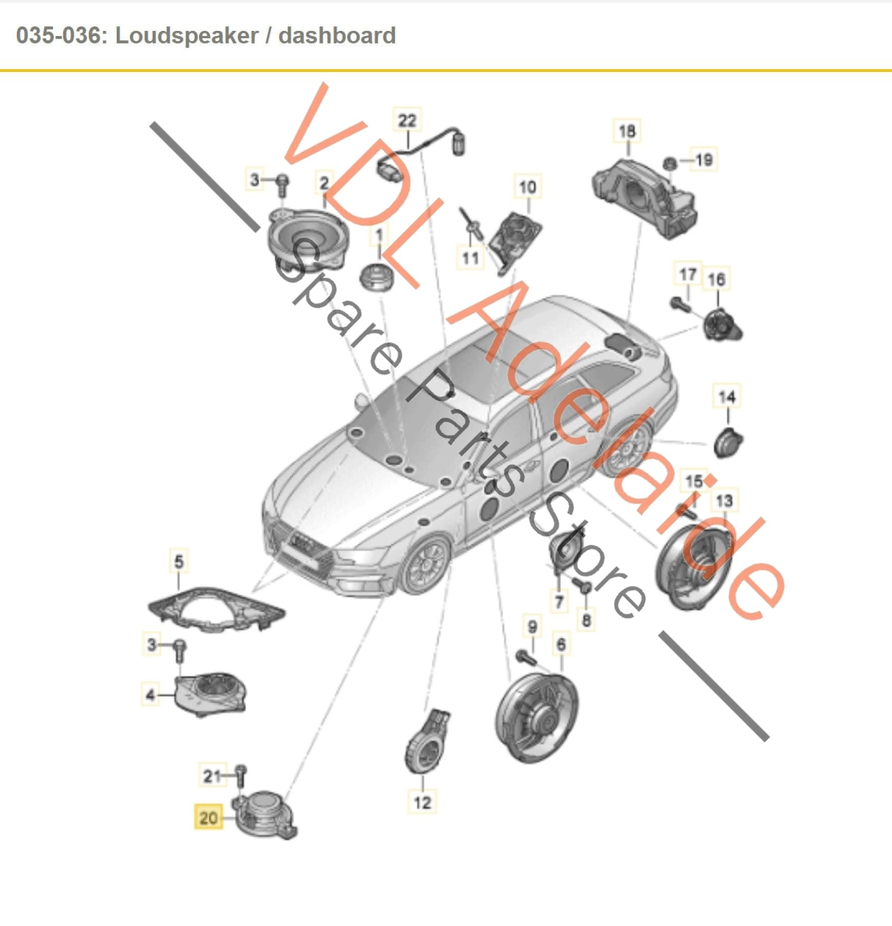 8W9035382C 8W0035454A 8W5035297 4M0035454A Audi S4 B9 Complete 20 Speaker Bang Olufsen Set Incl Woofer Mid & High Range Speakers