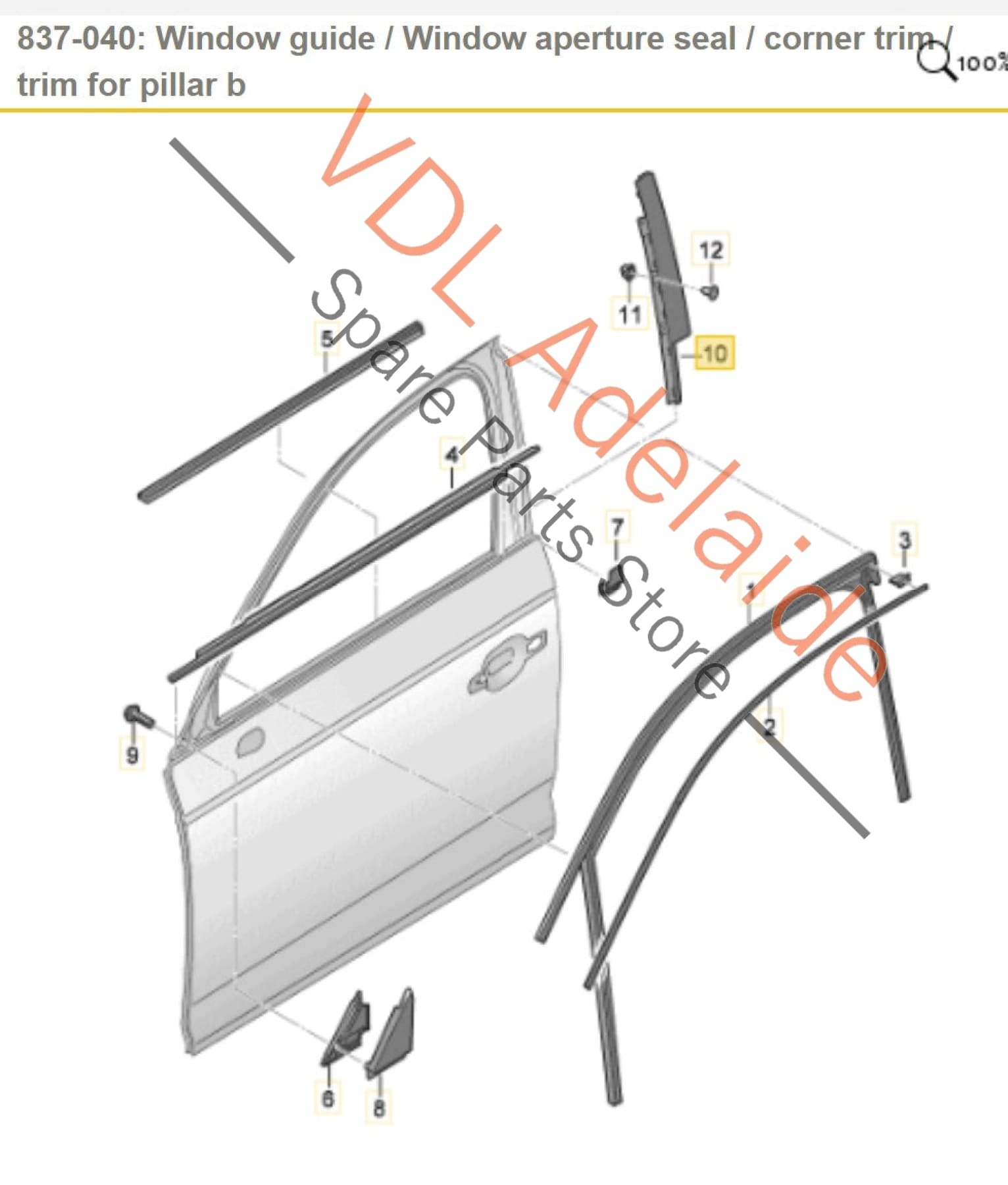 8W0839902A5FQ 8W0839902  Audi A4 S4 B9 Front Right Door B Pillar Exterior Gloss Black Molding Trim 8W0839902A 5FQ