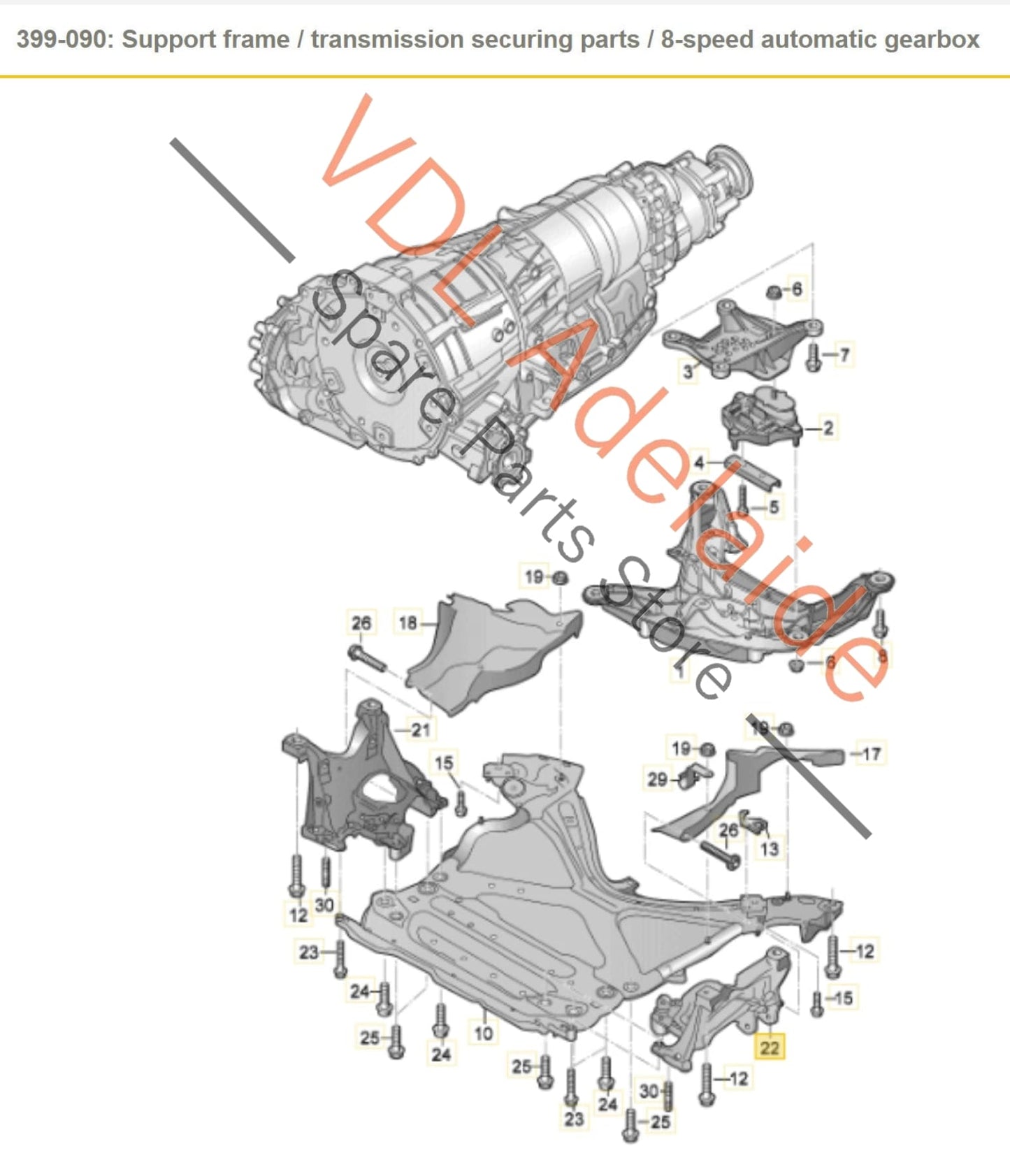 8W0399295E   Audi A4 B9 A5 F5 Aluminium Front K-Frame Suspension Bracket Left Side 8W0399295E