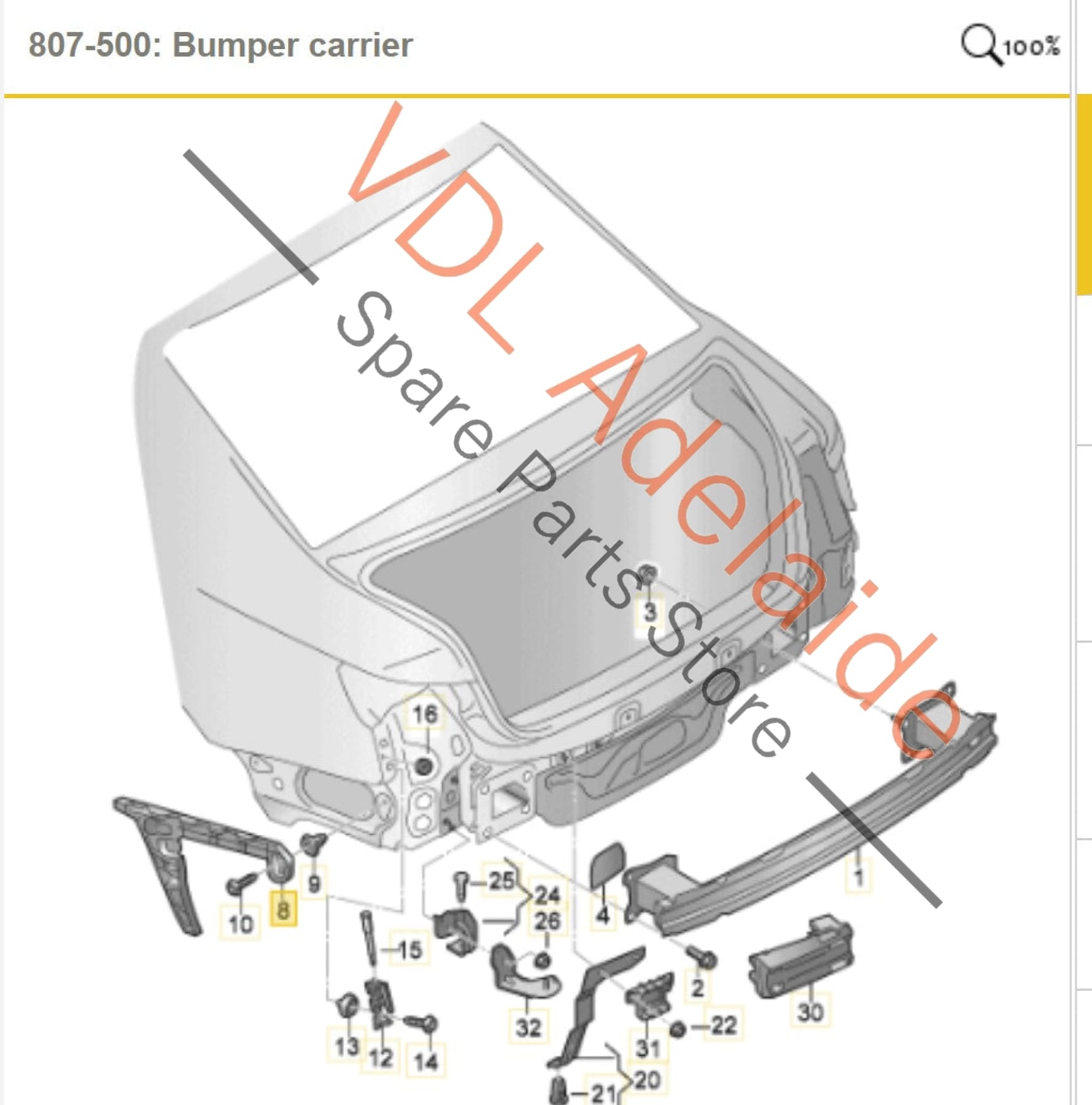 8W9807453   Audi A4 S4 Rear Left Bumper Side Guide Retaining Bracket 8W9807453