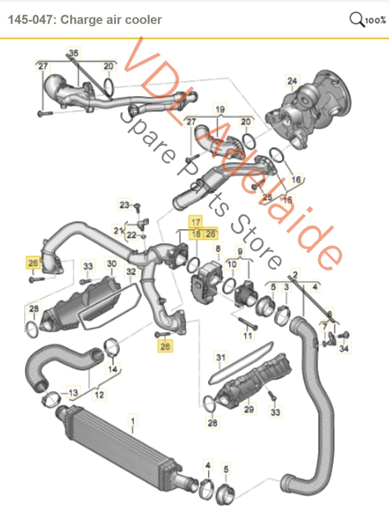 06M145674DA   Audi S4 V6 3.0L Engine Charge Air Intake Pipe 06M145674DA Plastic