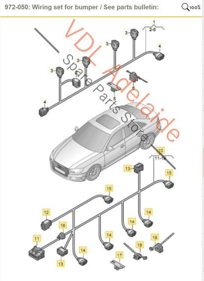 8W9971104D   Audi S4 A4 B9 Rear Bumper Wiring Harness for PDC Parking Sensors 8W9971104D