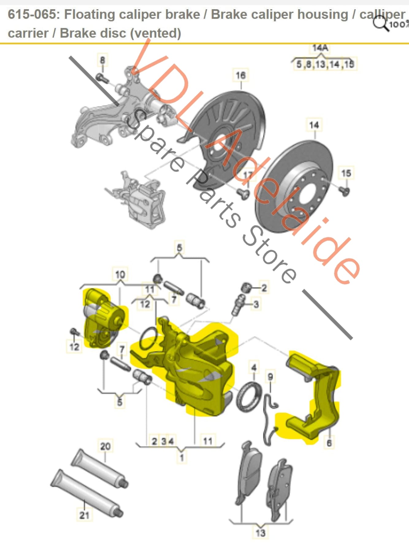 8V0615423A 3Q0998281 8V0615425C 8V0615405 Audi RS3 RSQ3 310mm x 22mm Left Rear Brake Caliper w Electric Brake 8V0615423A 3Q0998281 8V0615425C