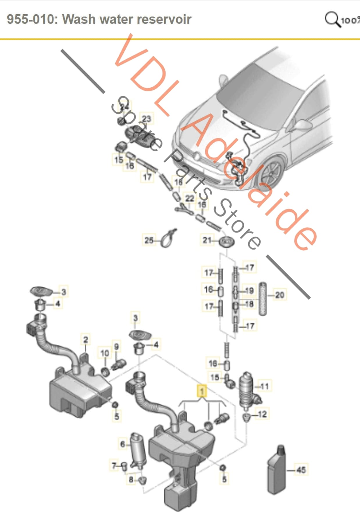 5G0955453AE    VW Golf MK7 GTi Windscreen Washer Bottle Tank for vehicles with Headlight Washer System 5G0955453AE