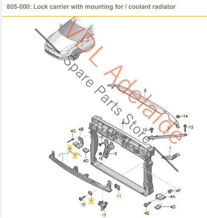 5G0805705H    VW Golf MK7 Front Bumper Middle Bracket for Radiator Support 5G0805705H