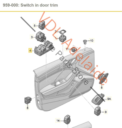 83A959851ANV6    Audi Q3 RSQ3 F3 Drivers Door Power Window Switch 83A959851A NV6