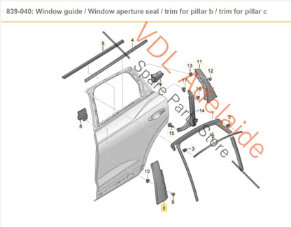 83A839902A 83A839902B   Audi RSQ3 Q3 F3 Rear Right Door Exterior B Pillar Trim Molding Gloss Black 83A839902A