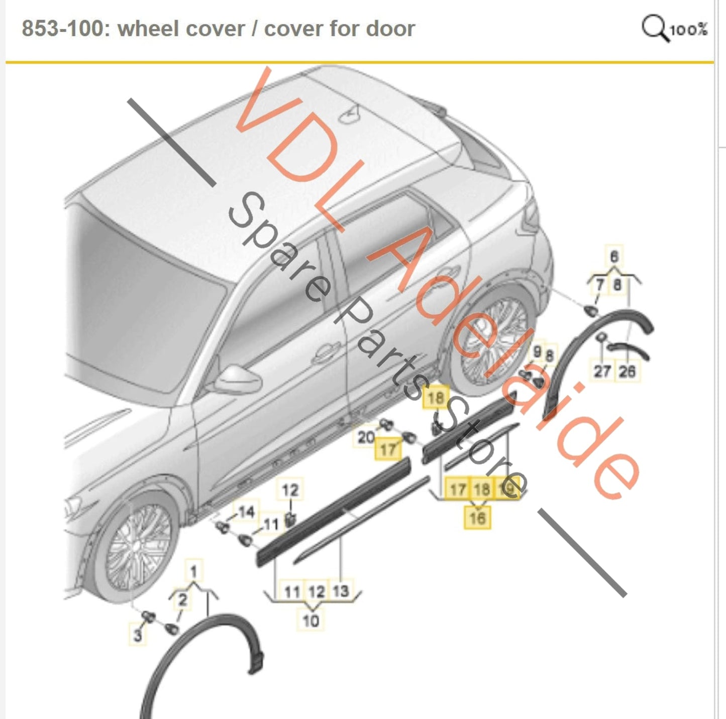 83A853970C    Audi Q3 RSQ3 F3 Right Rear Door Lower Exterior Molding Trim 83A853970C 0E0E Mythosschwarz Black Metallic