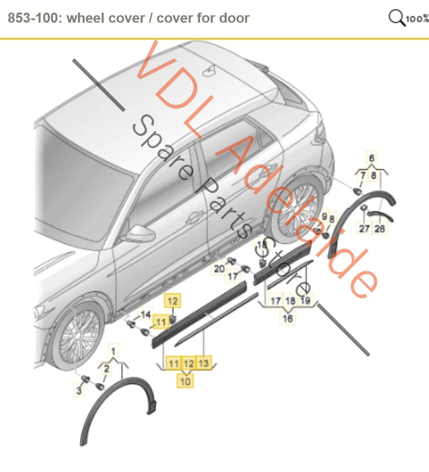 83A853959C    Audi Q3 RSQ3 F3 Front Left Door Lower Exterior Molding Trim 83A853959C 0E0E Mythosschwarz Black Metallic