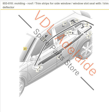 8V3854327C    Audi A3 S3 RS3 8V Sportback Windscreen Exterior Deflector Strip Trim Left 8V3854327C