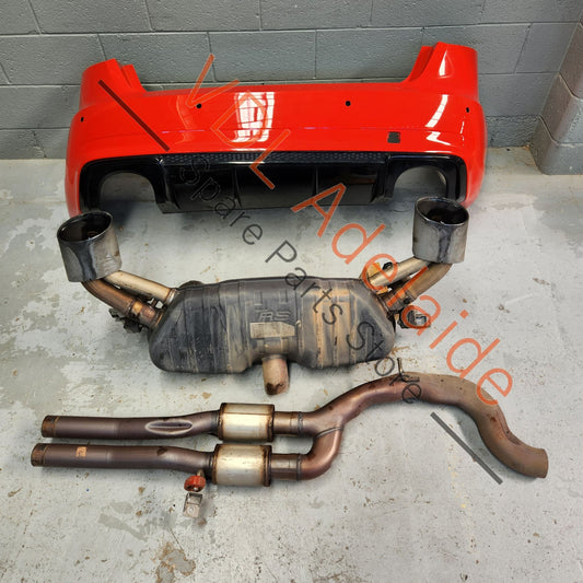 8V4807067JGRU 8V0253181F   Audi RS3 8V Hatch Rear Bumper Assembly & Rear Muffler Y6Y6 Y6 / Y3T Catalunya Red Metallic