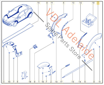 788A37508R788A24470R Renault Megane III DZ0/1 RS250 265 275 Right Rear Quarter Molding Flare Wheel Arch Trim 788A37508R Blanc Glacier