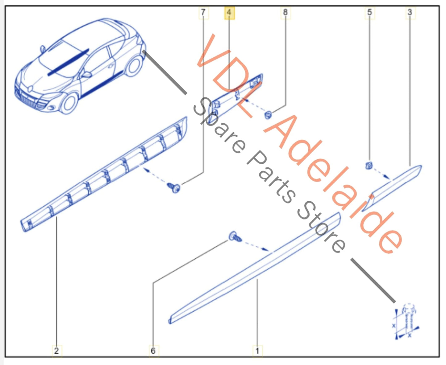 768568852R768560131R Renault Megane Right Side Rear Exterior Body Molding 768568852R 768560131R Twilight Blue