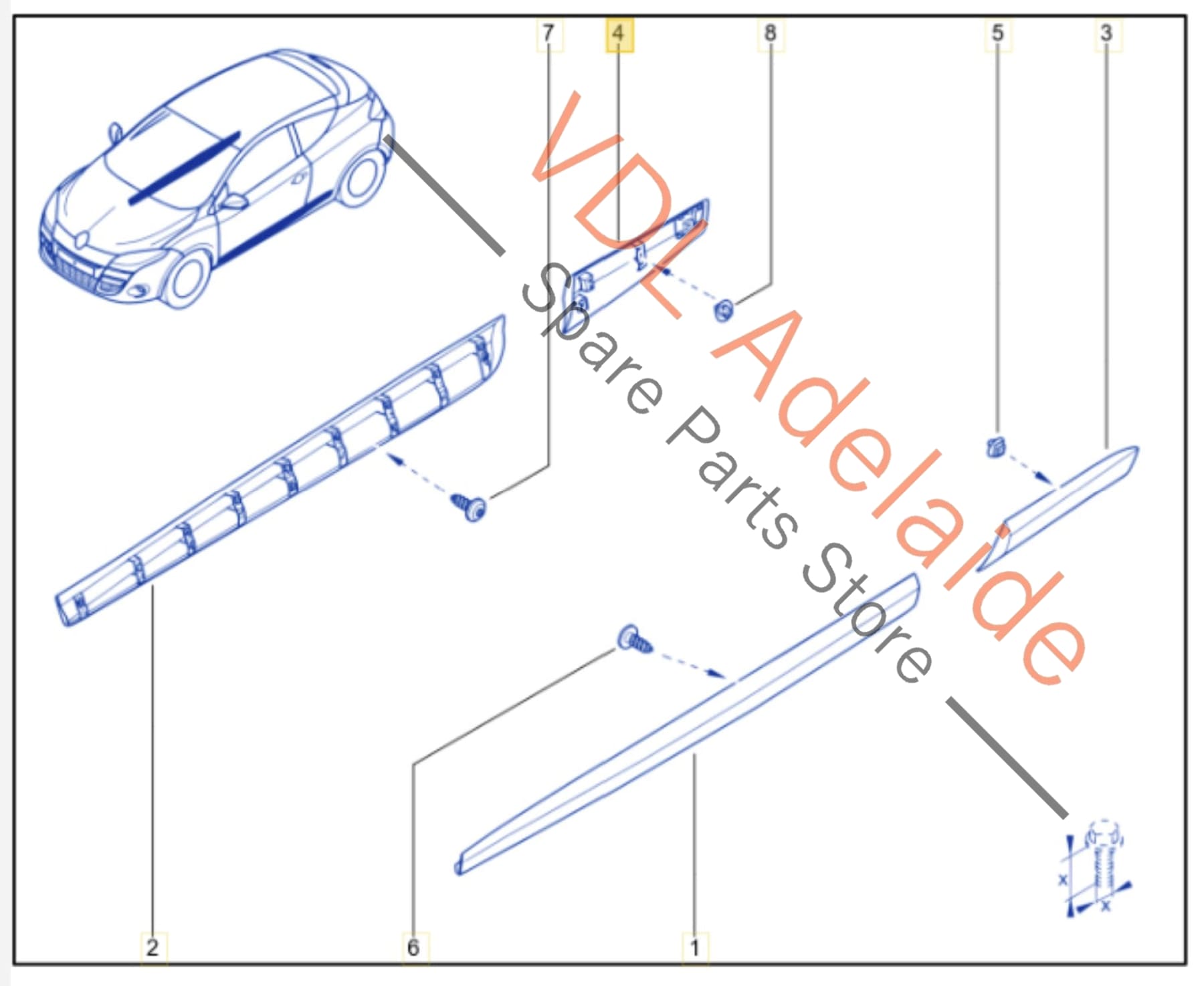 768568852R768560131R Renault Megane Right Side Rear Exterior Body Molding 768568852R 768560131R Twilight Blue