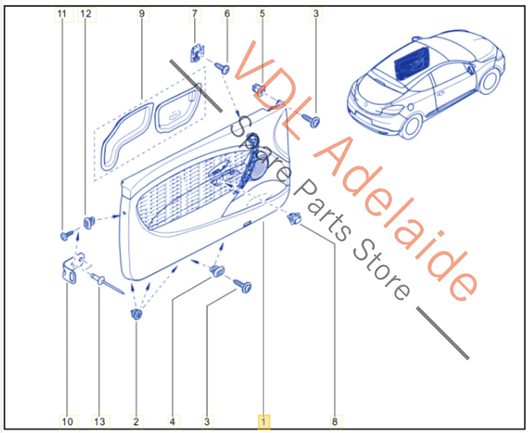 809013075R809016851R Renault Megane RS250 RS265 RS275 Left Side Interior Door Trim w Handle 809013075R 809016851R