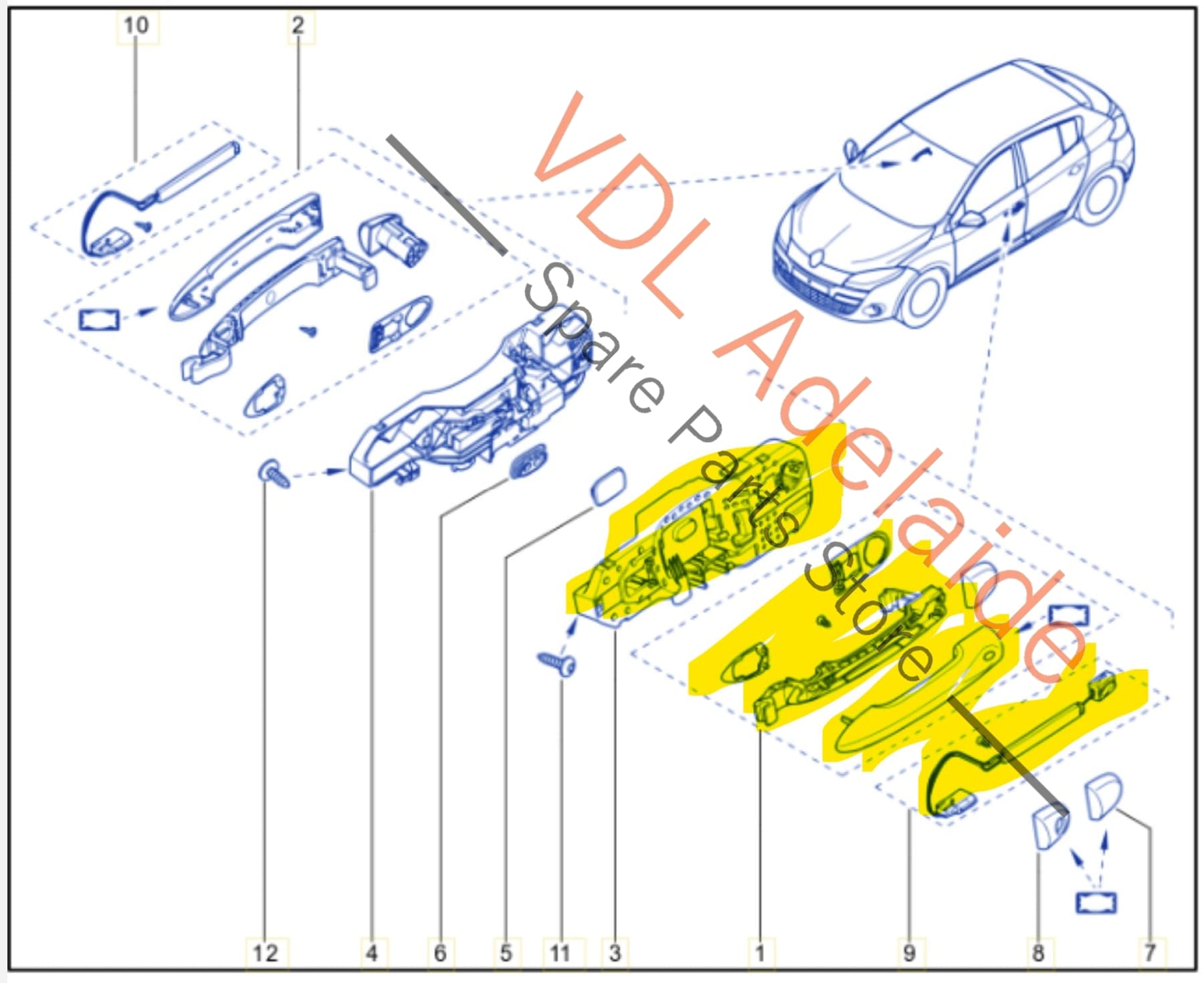 806B03759R285980194R806070033R Renault Megane III 3 Drivers Side Exterior Door Handle & Sensor Set 806B03759R 285980194R 806070033R