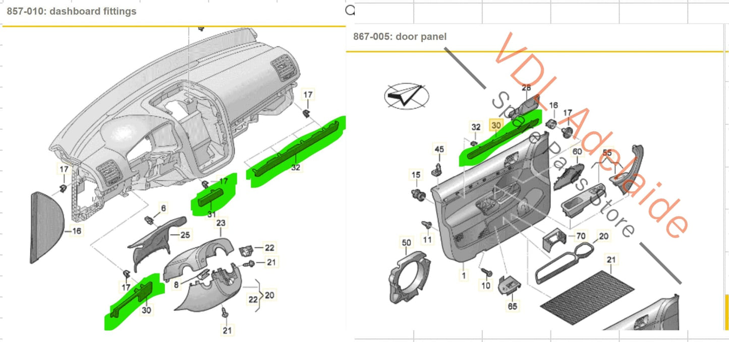 1K2858529B8B4 1K4867439B8B4   VW Golf MK5 R32 Engine Spin Aluminium Dash and Door Trim Insert Set for RHD vehicles