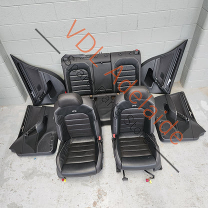     VW Golf R MK7 7.5 Front & Rear Sport Seat & Door Card Set Black Leather Grey Stitch