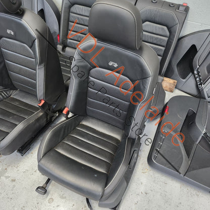     VW Golf R MK7 7.5 Front & Rear Sport Seat & Door Card Set Black Leather Grey Stitch