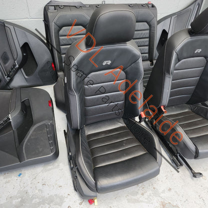     VW Golf R MK7 7.5 Front & Rear Sport Seat & Door Card Set Black Leather Grey Stitch