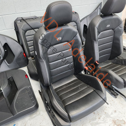     VW Golf R MK7 7.5 Front & Rear Sport Seat & Door Card Set Black Leather Grey Stitch