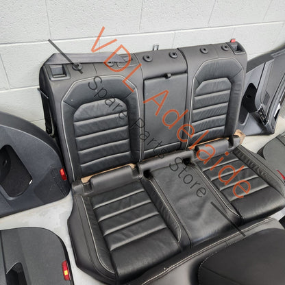     VW Golf R MK7 7.5 Front & Rear Sport Seat & Door Card Set Black Leather Grey Stitch